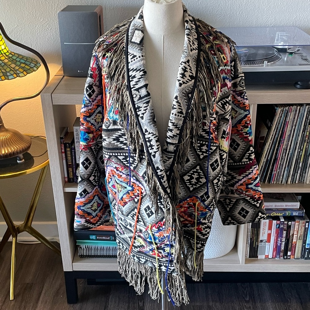 Southwest Colorful Woven Yarn Fringe Zara Cardigan Jacket